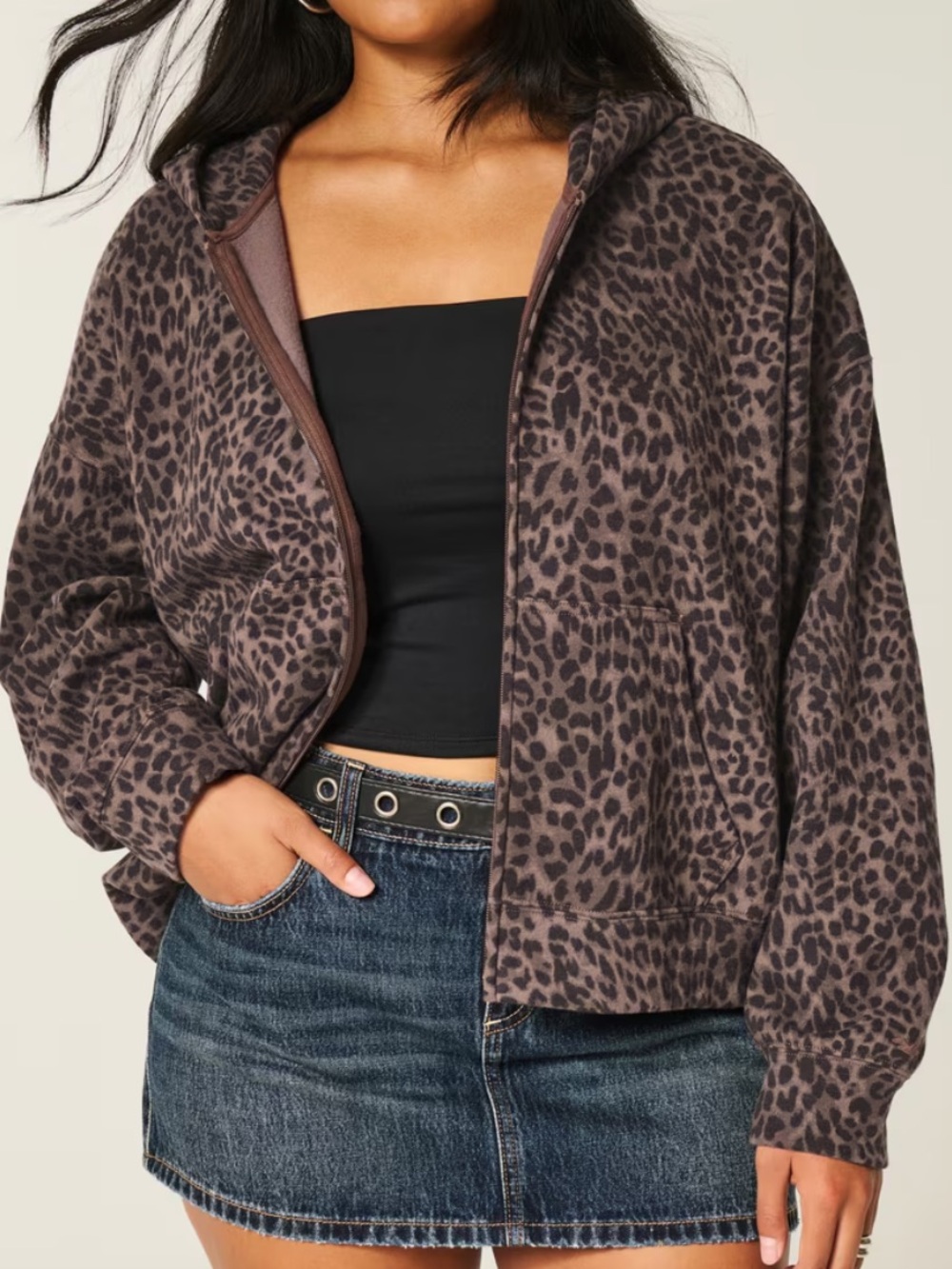 Hollister Feel Good Oversized Leopard Print Hoodie